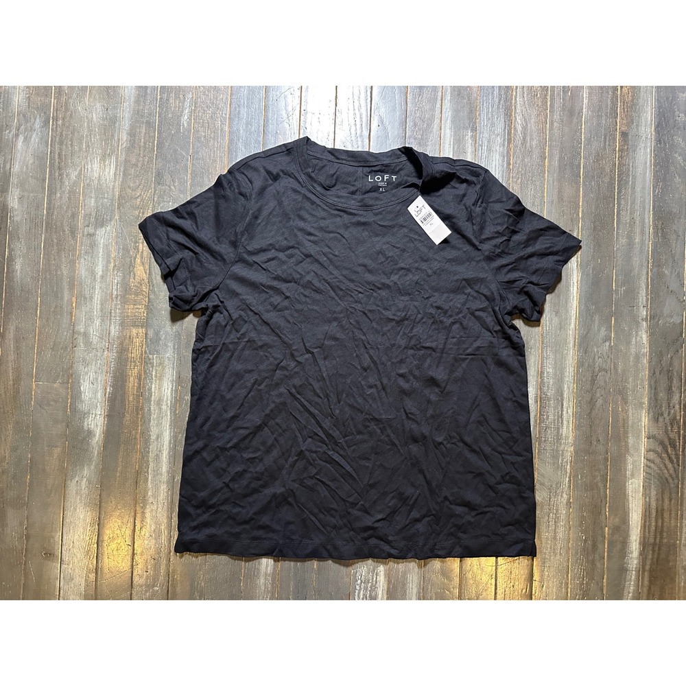 Loft Everyday Crew Neck Tee Black Short Sleeve 100% Cotton T-Shirt